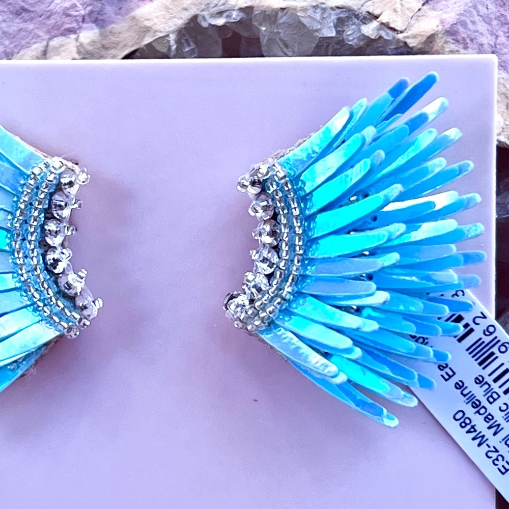 πΊπHPππΊ NWT Mignonne Gavigan Mini Madeline Earrings Metallic Blue - Picture 8 of 16